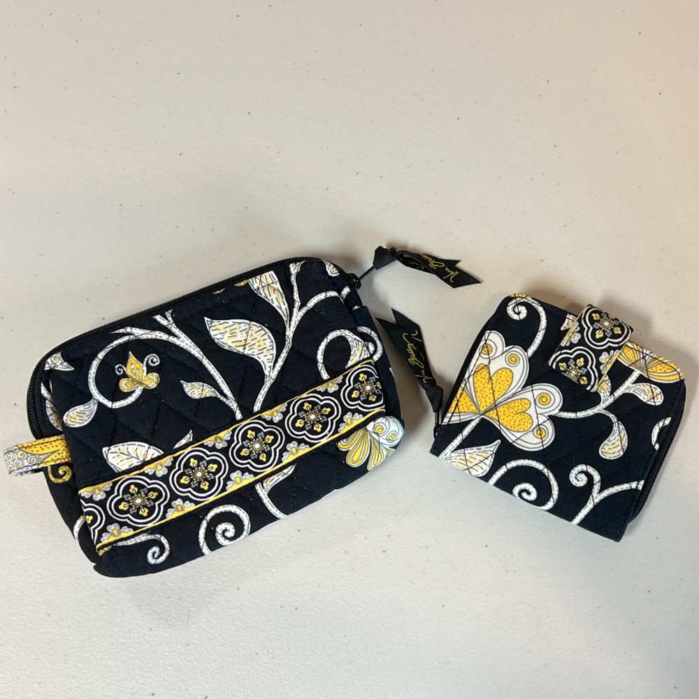 Vera Bradley Yellow Bird Cosmetic Bag & Wallet like new